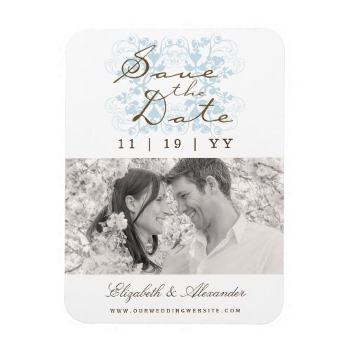 Modern Aqua Floral Flourish Save The Date Photo Magnet