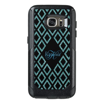 Modern Aqua Glitter Black Pattern Personalized OtterBox Samsung Galaxy S7 Case