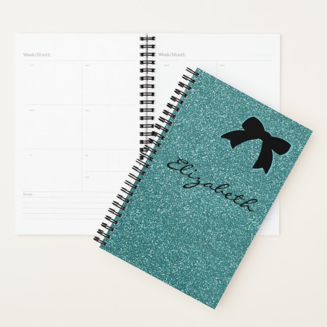 Modern Aqua Glitter Girly  Personalized Planner (Display)