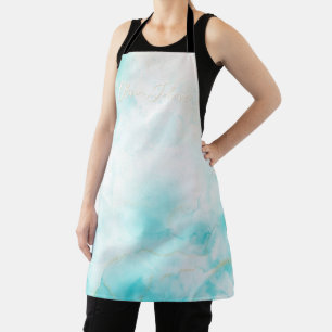 Modern Aqua Gold Alcohol Ink Art Watercolor Ocean Apron