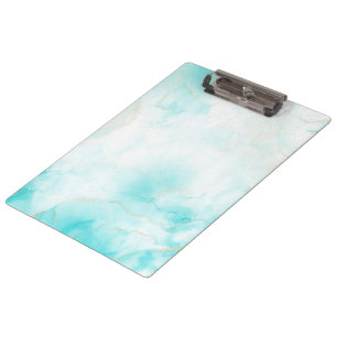 Modern Aqua Gold Alcohol Ink Art Watercolor Ocean Clipboard