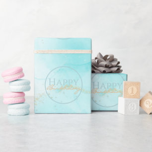 Modern Aqua Gold Alcohol Ink Art Watercolor Ocean Wrapping Paper