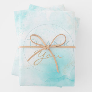 Modern Aqua Gold Alcohol Ink Art Watercolor Ocean Wrapping Paper Sheets