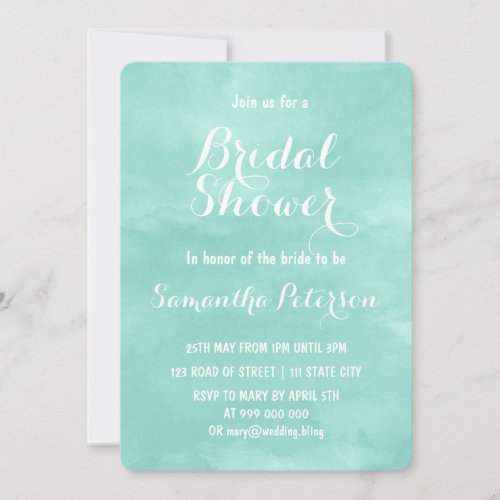 Modern aqua green watercolor bridal shower invitation