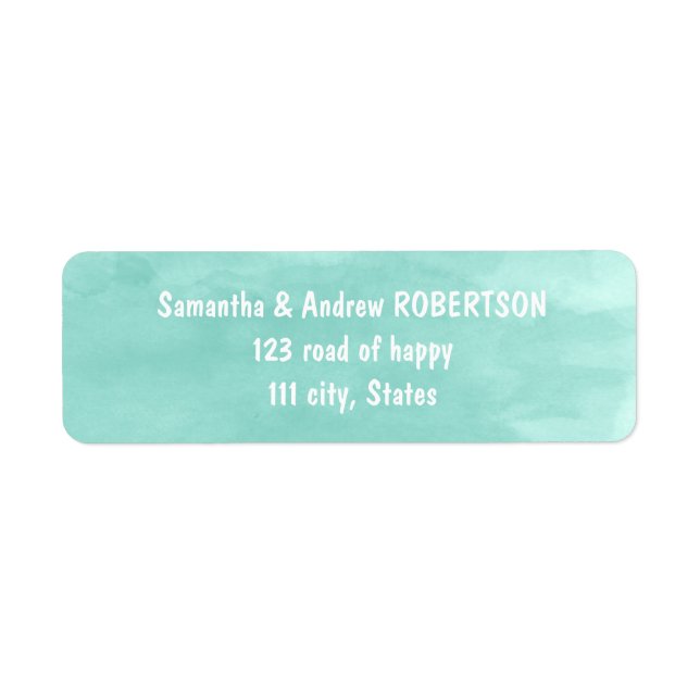 Modern aqua green watercolor wedding label (Front)