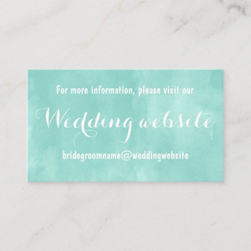 Modern aqua green watercolor wedding website enclosure card