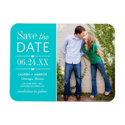 Modern Aqua Hearts Wedding Photo Save the Date Magnet