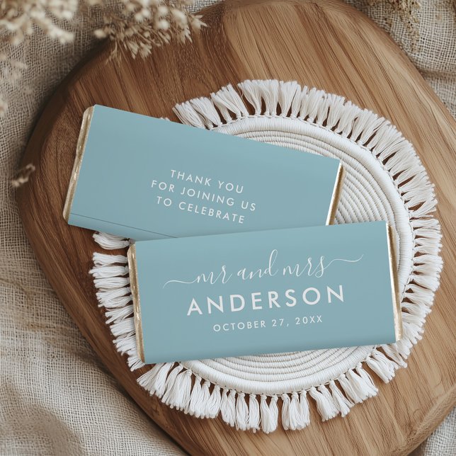 Modern Aqua Mr and Mrs Wedding Hershey Bar Favors (Creator Uploaded)