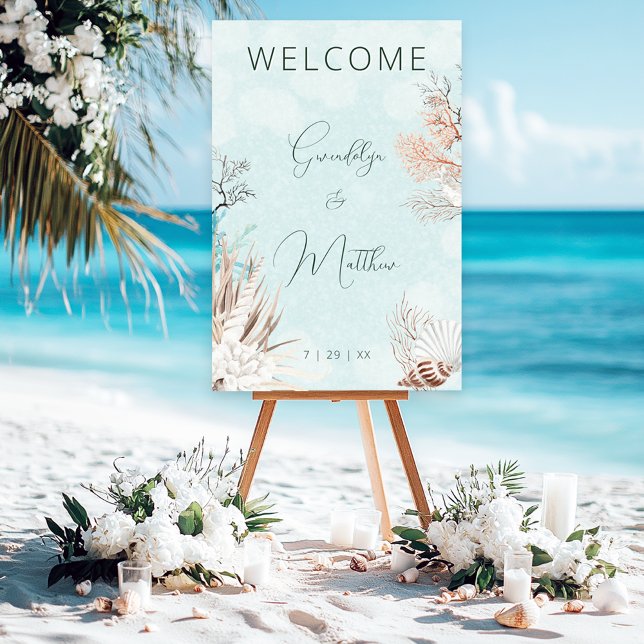 Modern Aqua Ocean & Shells Wedding Foam Board (Modern Aqua Ocean Shells Wedding Foam Board Sign)