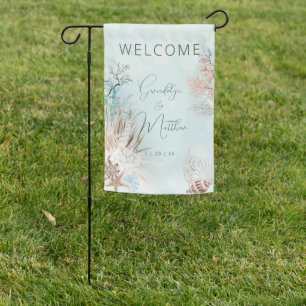 Modern Aqua Ocean & Shells Wedding Garden Flag