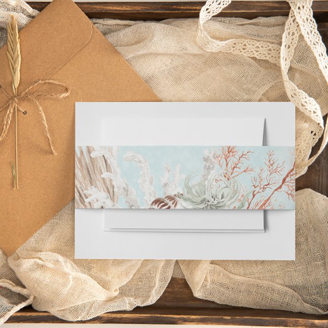 Modern Aqua Ocean &Shells Wedding Invitation Belly Band (Modern Aqua Ocean & Seashells Wedding Invitation Belly Band)