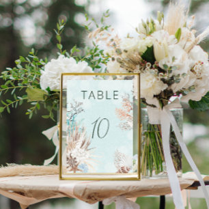 Modern Aqua Ocean & Shells Wedding Table Number
