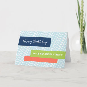 Modern Aqua Stripes Nephew Birthday Card