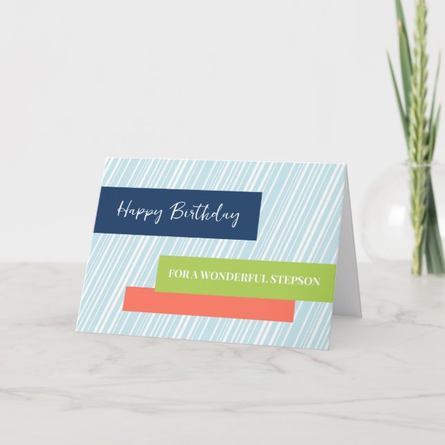 Modern Aqua Stripes Stepson Birthday Card (Front)