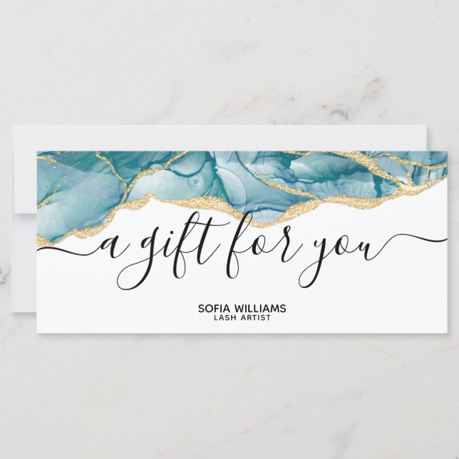 Modern Aqua Teal Certificate Gift Card Add Logo (Front)
