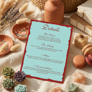 Modern Aqua Teal & Deep Red Wedding Details Enclosure Card