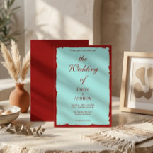 Modern Aqua Teal & Deep Red Wedding Invitation