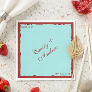 Modern Aqua Teal & Deep Red Wedding Invitation Napkins