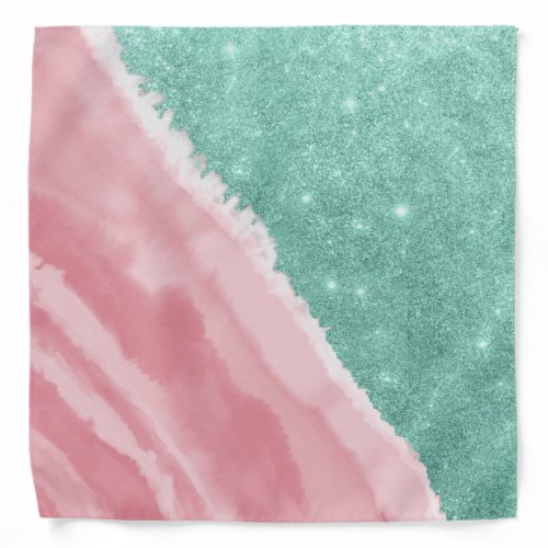 Modern Aqua Teal Pink Glitter Watercolor Beach Bandana