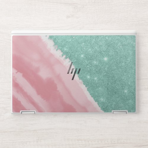 Modern Aqua Teal Pink Glitter Watercolor Beach HP Laptop Skin