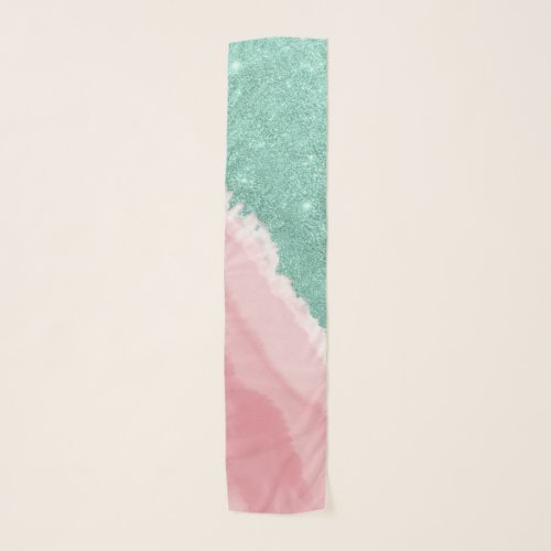 Modern Aqua Teal Pink Glitter Watercolor Beach Scarf