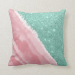 Modern Aqua Teal Pink Glitter Watercolor Beach Throw Pillow<br><div class="desc">This artsy and modern beach themed artwork is perfect for chic and glamorous summer vibes. It features hand-painted watercolor blush and bubblegum pink abstract sandy beach with faux printed aqua teal green sparkly glitter. It's girly, elegant, pretty, and unique! ***IMPORTANT DESIGN NOTE: For any custom design request such as matching...</div>