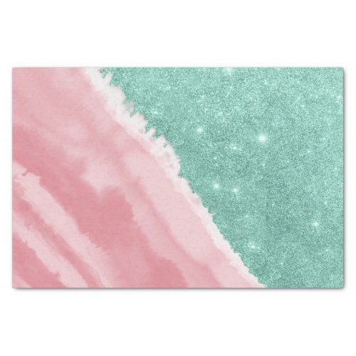 Modern Aqua Teal Pink Glitter Watercolor Beach Tissue Paper