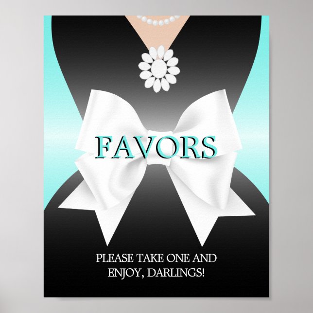 Modern Aqua Teal Tiffany Baby Shower Favors Sign (Front)