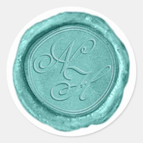 Modern Aqua Teal Wax Seal Monogram Sticker