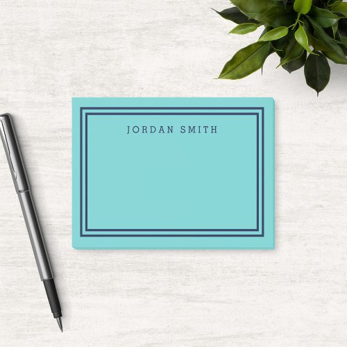Modern Aqua Teal with Double Navy Blue Borders Post_it Notes
