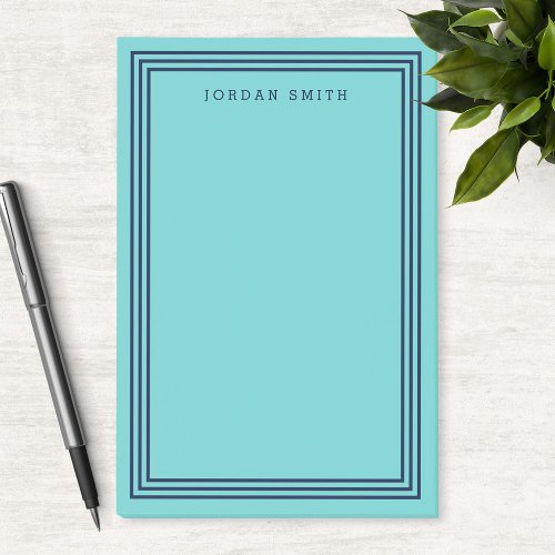 Modern Aqua Teal with Triple Navy Blue Borders Post_it Notes