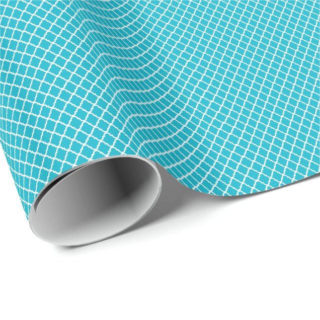 Modern Aqua Turquoise Moroccan Quatrefoil Pattern Wrapping Paper (Roll Corner)