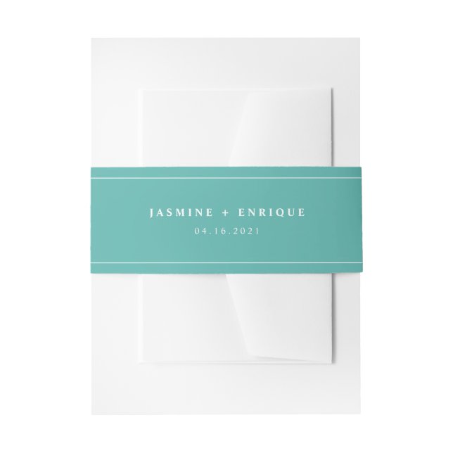 Modern Aqua Wedding Invitation Belly Band (Front Example)