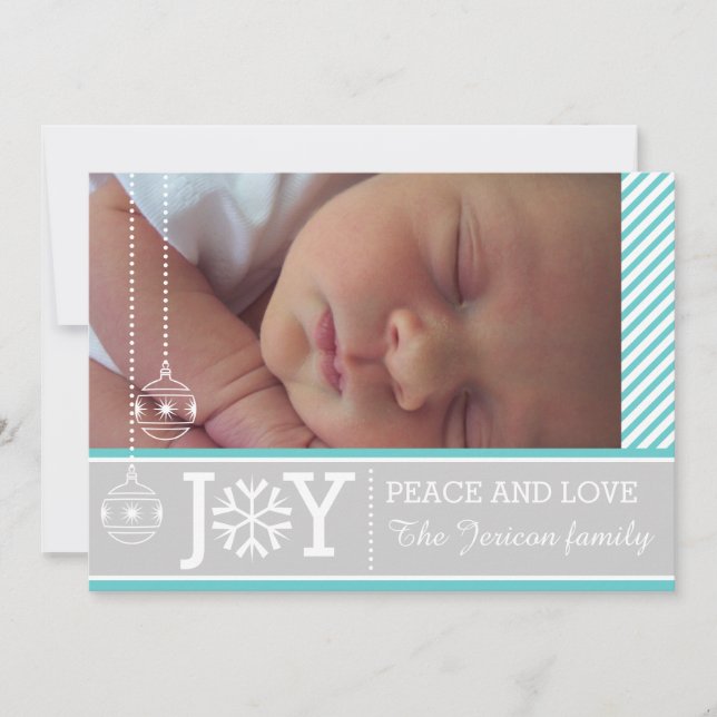 Modern aqua, white stripes grey Christmas holiday (Front)