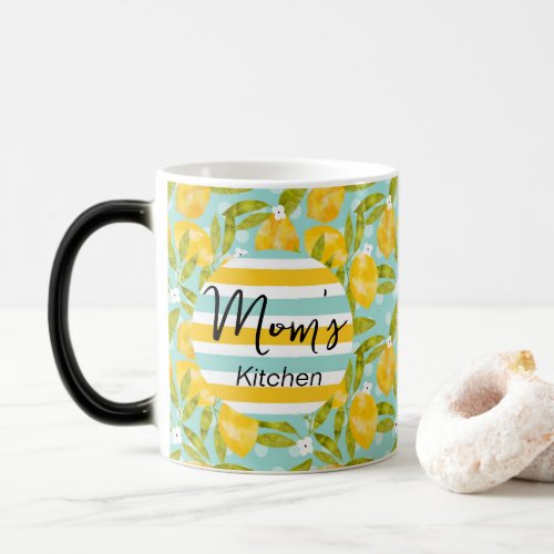 Modern Aqua Yellow Lemons Citrus Fruit Pattern Magic Mug