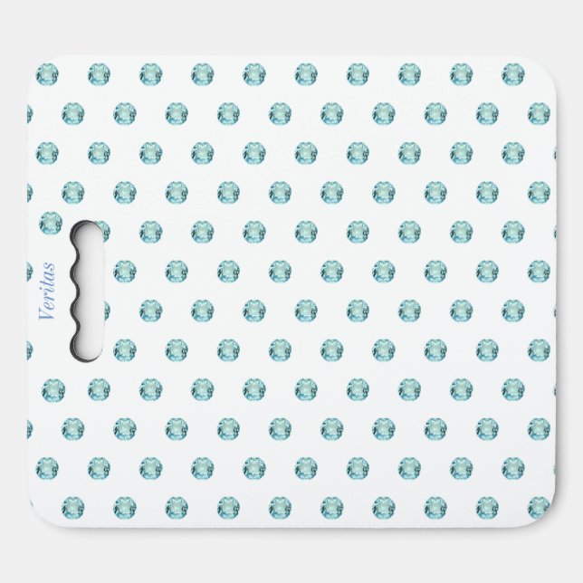 Modern Aquamarine Gem Pattern on White Stadium Seat Cushion (Front Horizontal)
