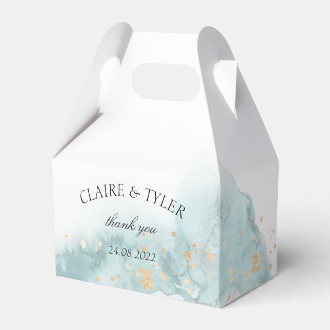 Modern Aquarelle Mint Wedding Favor Boxes (Front Side)