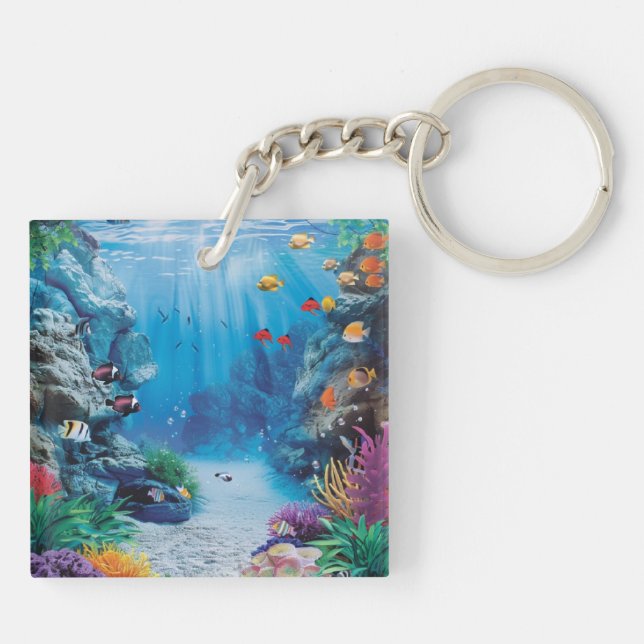 Modern Aquarium Fish Tank Keychain (Back)