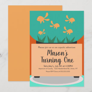 Modern Aquarium Gold Fish Tank Birthday Invitation