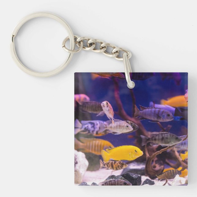 modern Aquarium Themed Fish Tank Keychain (Front)