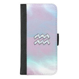 Modern Aquarius Sign on Mother of Pearl Style iPhone 8/7 Plus Wallet Case