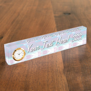 Modern Aquarius Sign on Mother of Pearl Style Name Plate