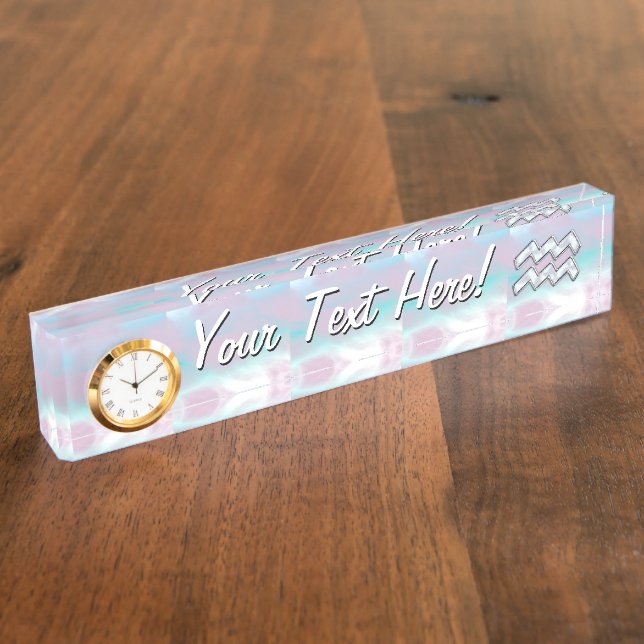 Modern Aquarius Sign on Mother of Pearl Style Name Plate (Side)