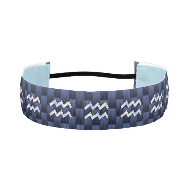 Modern Aquarius Sign on navy blue carbon fiber Athletic Headband (Front)