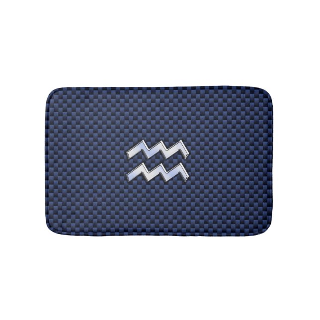 Modern Aquarius Sign on navy blue carbon fiber Bathroom Mat (Front)