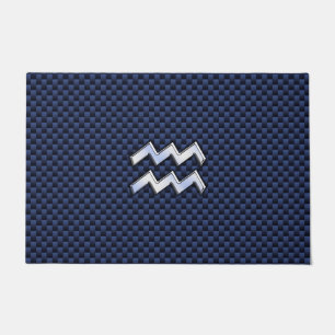 Modern Aquarius Sign on navy blue carbon fiber Doormat
