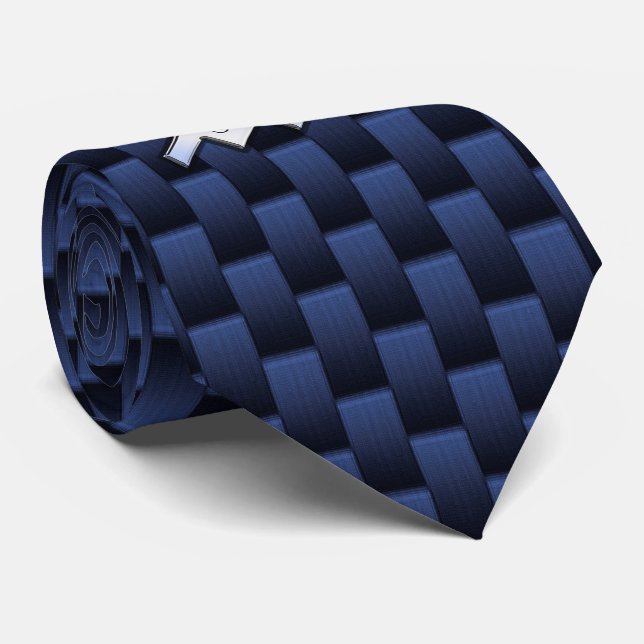 Modern Aquarius Sign on navy blue carbon fiber Neck Tie (Rolled)