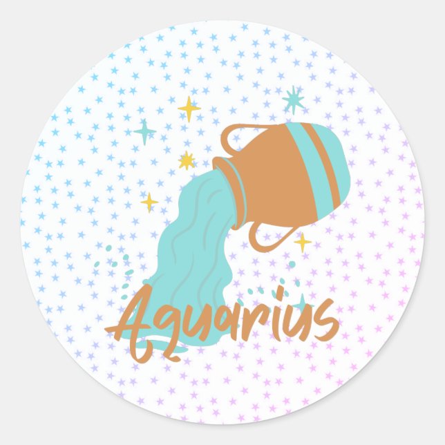 Modern Aquarius Water Bearer Zodiac  Classic Round Sticker (Front)