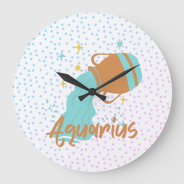 Modern Aquarius Water Bearer Zodiac  Large Clock (Front)