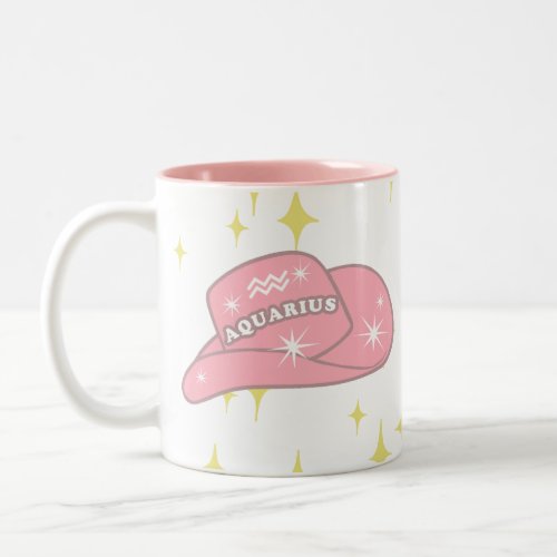 Modern Aquarius Zodiac Pink Cowgirl Hat Birthday  Two_Tone Coffee Mug